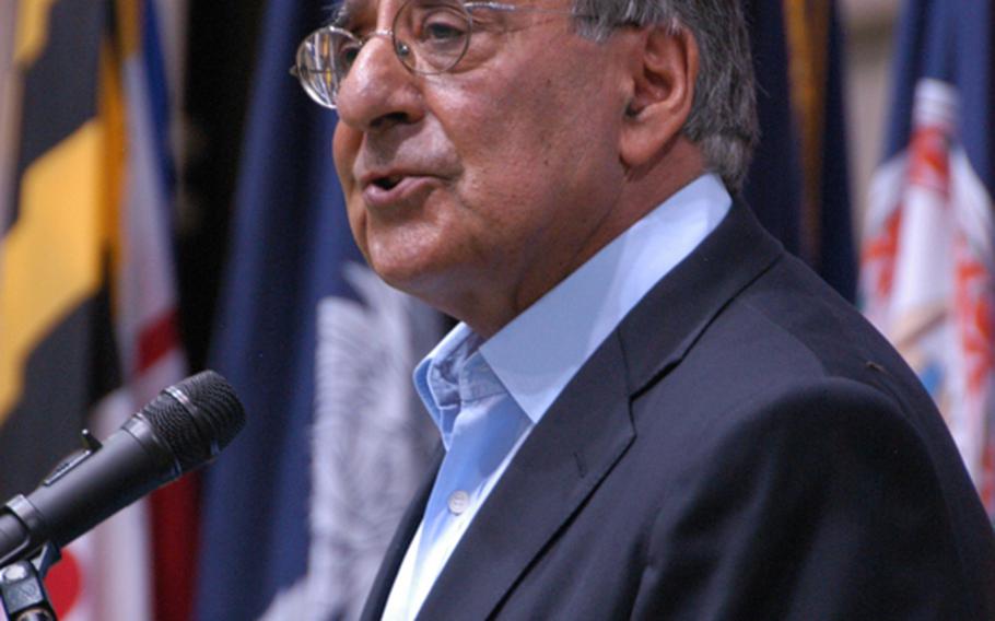 Defense Secretary Leon Panetta speaks to servicemembers at Yokota Air Base in Japan on Oct. 24, 2011.