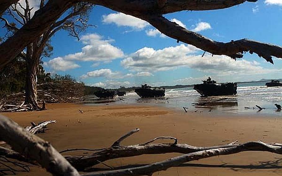 U.S. Marines with Company G., Battalion Landing Team 2nd Battalion, 7th Marine Expeditionary Unit, take part in an amphibious assault exercise in 2011 in Australia. A Chinese military paper accused the United States on April 21, 2012, of disrupting the region, noting a current exercise with the Philippines and the United States' intention to focus more on the Pacific.