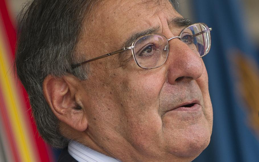 Then-Secretary of Defense Leon E. Panetta addresses an audience during a ceremony in the Pentagon on June 25, 2012.