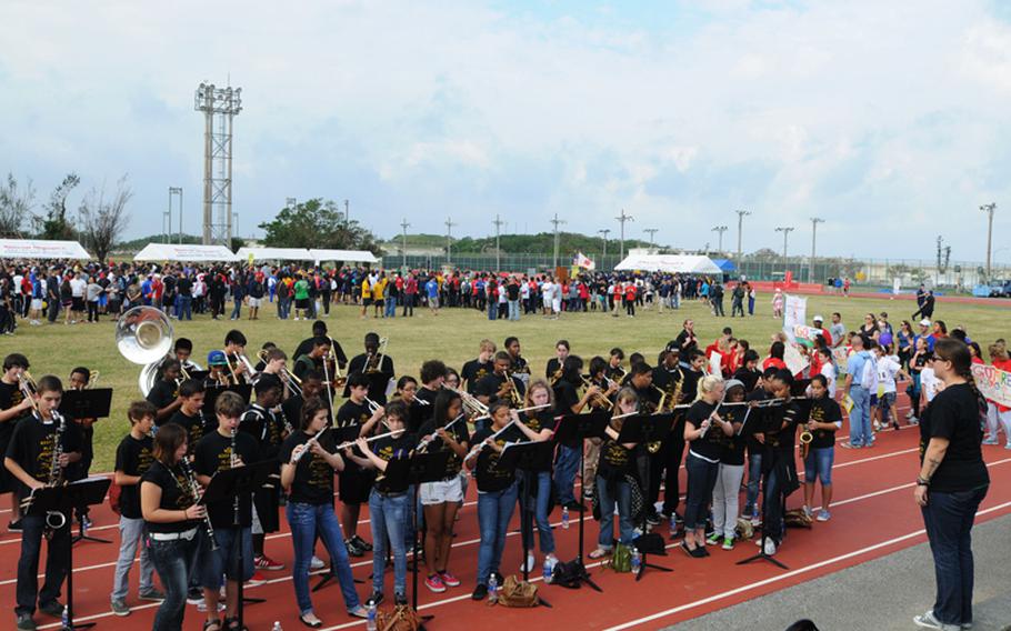 Kadena High School Band perform during the 13th Kadena Special Olympics Saturday at Kadena Air Base, creating enjoyable atmosphere to the sports event for special-needs athletes.