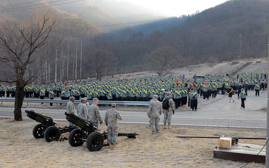 Soldiers with the 2nd Infantry Division take part in a Warrior Friendship event with South Korean counterparts March 25, 2013. 
