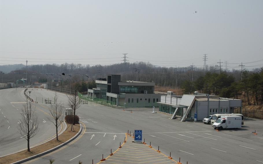 The normally busy area between security checkpoints just south of the Demilitarized Zone on the Korean Peninsula is empty April 3, 2013, hours after North Korea barred workers and deliveries from South Korea into the Kaesong Industrial Complex just north of the DMZ.
