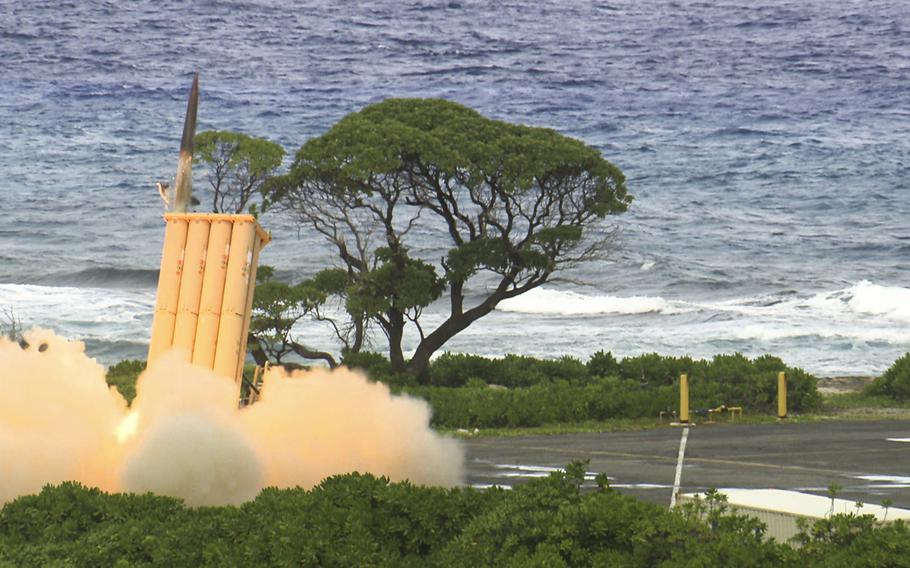 A Terminal High Altitude Area Defense (THAAD) interceptor is launched during a successful intercept test Sept. 10, 2013. 
