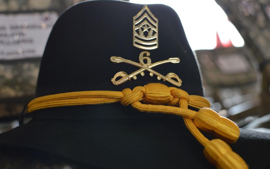 A cavalry Stetson is an unofficial head gear worn by air cavalry troops in the Army during special events and ceremonies. This particular hat belongs to 4th Squadron, 6th Cavalry Regiment's command sergeant major. 