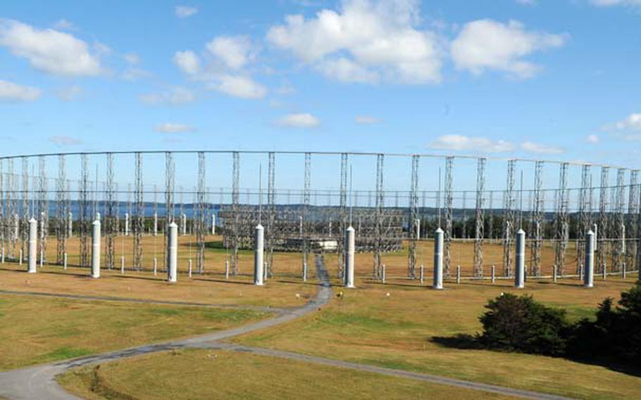 Misawa Air Base's AN/FLR-9 antenna, known as the 'Elephant Cage,' is seen just before the beginning of demolition Oct. 15, 2014.