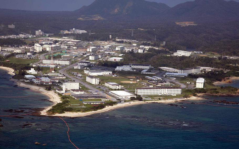 An aerial view of Camp Schwab, Okinawa. New statistics show the number of U.S. servicemembers, family members and civilian workers accused of committing crimes on Okinawa dropped last year to the lowest level since the reversion of the tiny island prefecture back to Japan in 1972.