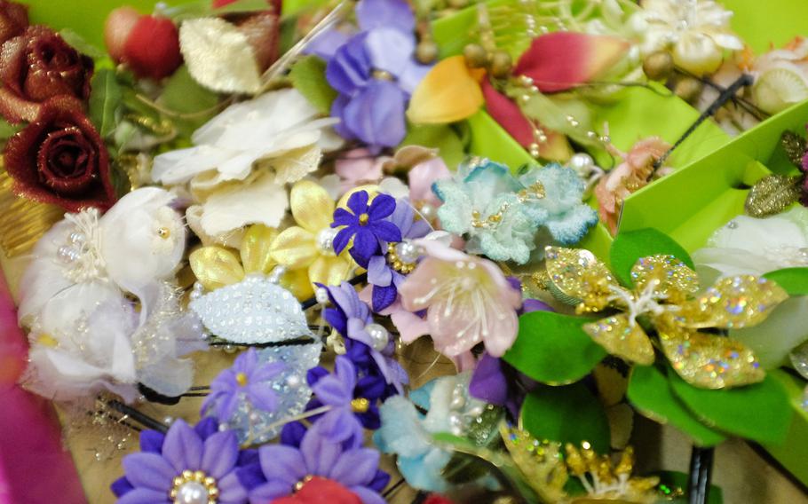 Kimono accessories resting on table in preparation for JapANDasia at Joan K. Mendel Elementary School at Yokota Air Base, Japan May 5, 2015. JapANDasia is the school's annual Japanese and Asian culture festival.