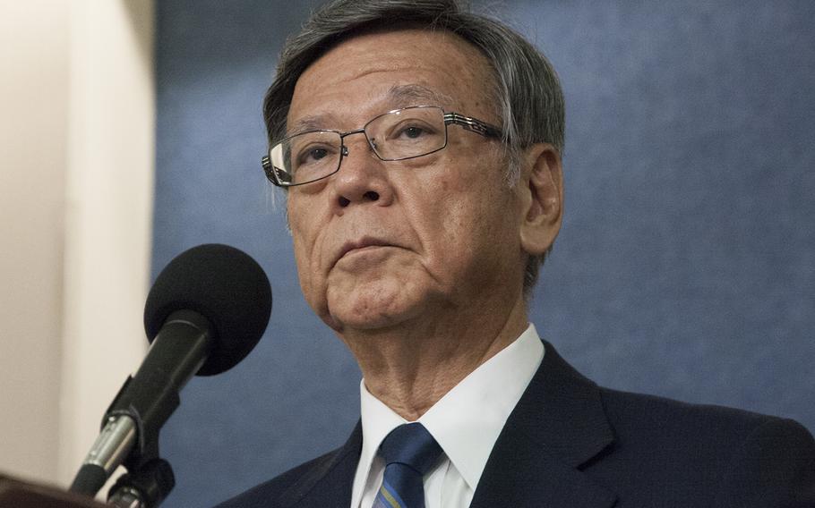 Gov. Takeshi Onaga of Okinawa Prefecture meets with reporters at the National Press Club in Washington, D.C., June 3, 2015.