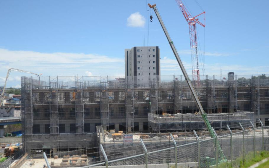 Construction continues on a future hospital at Camp Zama on July 15, 2015. The hospital is being built on land slated to be returned to Japan. The land was part of the Chapel Hill residential area on Camp Zama. Army family housing that had been on Chapel Hill will be reconstructed by the Japanese government elsewhere on the post.
