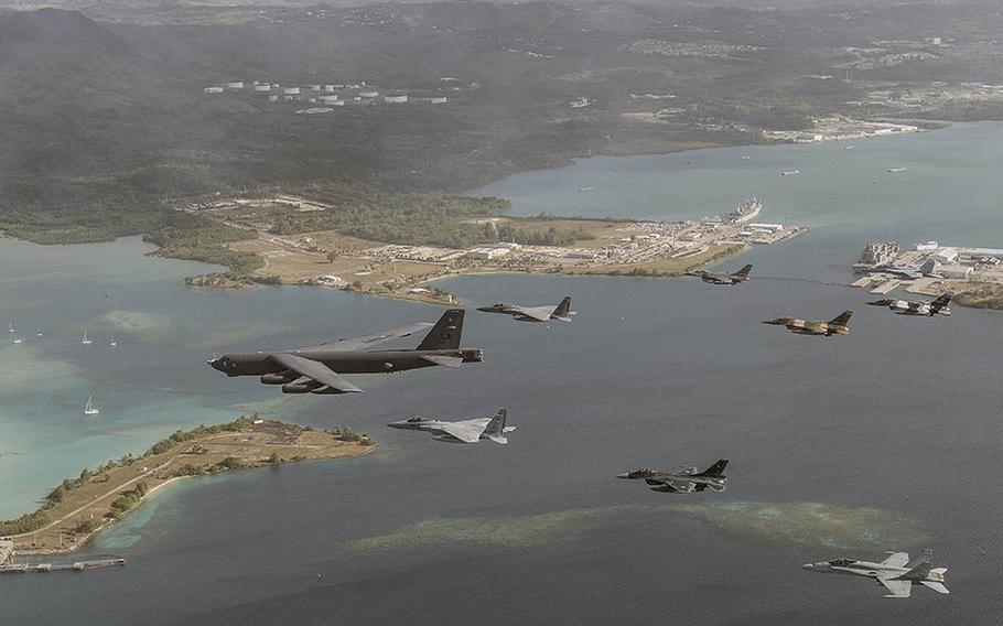 U.S. Air Force, Japan Air Self-Defense Force and Royal Australian Air Force aircraft fly in formation during a Cope North exercise, Feb. 17, 2015, off the coast of Guam. The Philippines will take part in this year's training, which will begin with a two-day, table-top humanitarian and disaster-relief exercise. Focus will then shift to fighter-versus-fighter air combat tactics, air-to-ground strike missions and large-force employment training.


