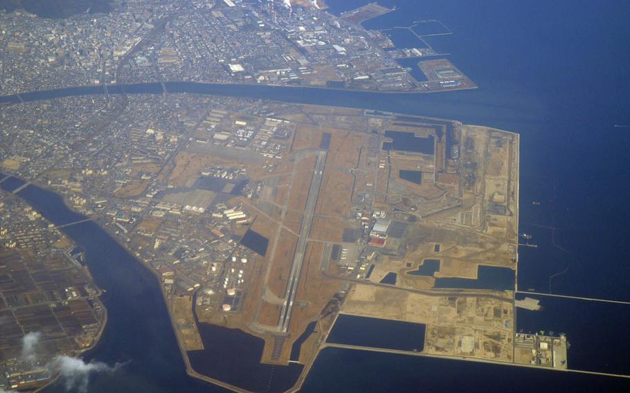 An aerial view of Marine Corps Air Station Iwakuni on mainland Japan. Mayors committed to U.S. military base realignment plans in Okinawa and Iwakuni each won re-election this past weekend, giving the Japanese government a political boost against those opposed to the moves. 