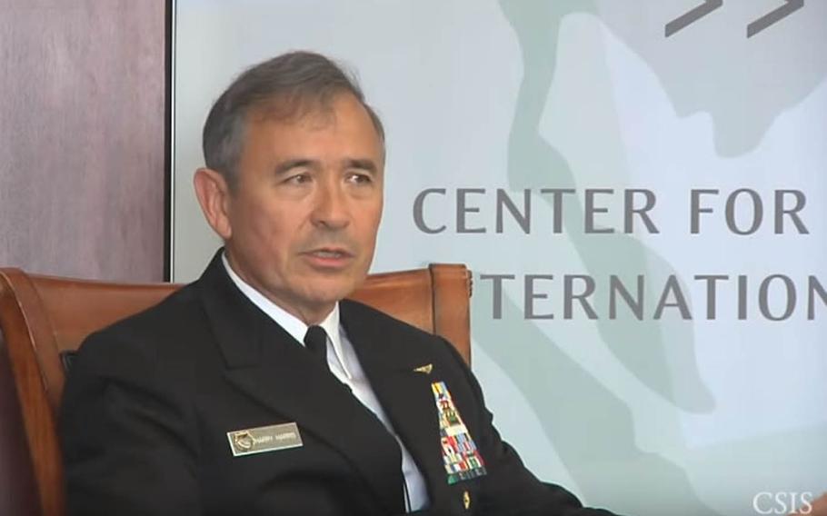 This screenshot from the Center for Strategic and International Studies' YouTube channel shows Adm. Harry Harris, head of U.S. Pacific Command, speaking Wednesday, Jan. 27, 2016, at the think tank in Washington, D.C. Harris said he supports studying the idea of adding an Aegis Ashore missile defense system to Hawaii.