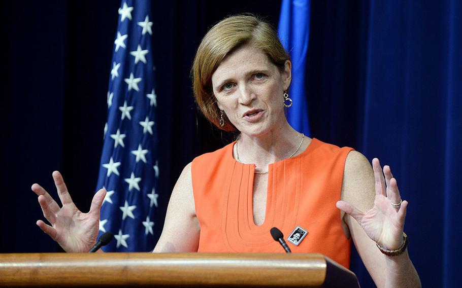U.S. Ambassador to the United Nations Samantha Power speaks at the White House on May 22, 2014 in Washington, DC.
