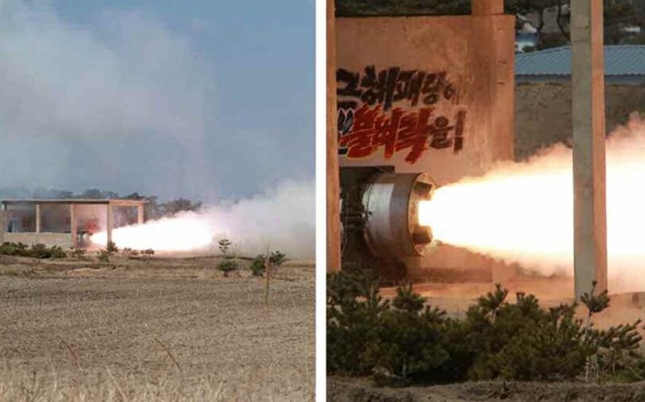 North Korea said Thursday, March 24, 2016, that it had successfully conducted a solid-fuel rocket engine test, which if confirmed would be a major step forward in boosting its missile attack capability against South Korea and the United States. 