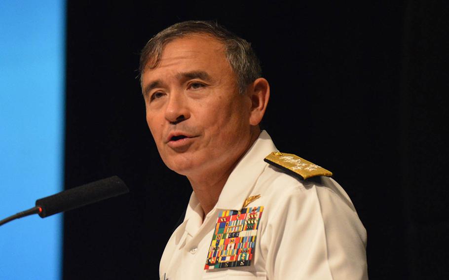 Adm. Harry Harris, commander of U.S. Pacific Fleet, has urged Pacific Army leaders to project the power of their land-based service into the air, sea and cyber domains.