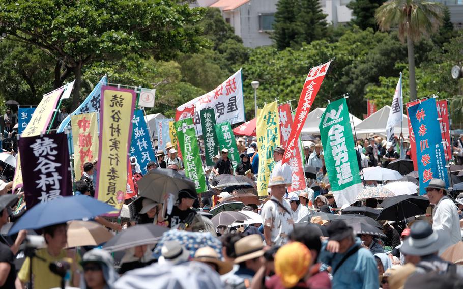 Okinawans filled the Onoyama Athletic Stadium to protest U.S. presence on Okinawa June 19, 2016. Recent high-profile crimes by U.S. service members have brought tensions to a head.