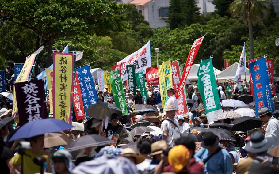 Okinawans filled the Onoyama Athletic Stadium to protest U.S. presence on Okinawa June 19, 2016. 


