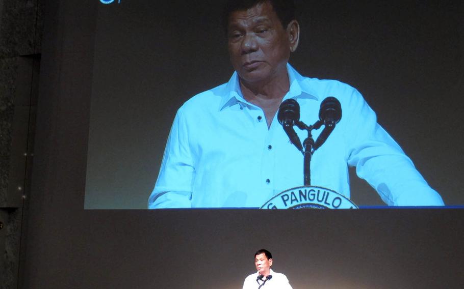 Philippines President Rodrigo Duterte speaks during the Philippine Economic Forum in Tokyo, Wednesday, Oct. 26, 2016.
