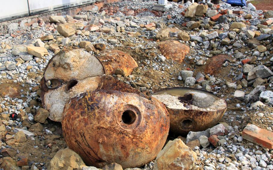 One of the 12 World War II-era mines removed from Sasebo Naval Base's Maebata Ordnance Area in Japan.