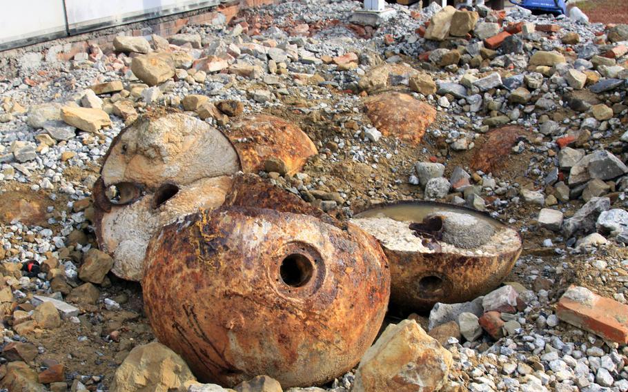 One of the 12 World War II-era mines removed from Sasebo Naval Base's Maebata Ordnance Area in Japan. 