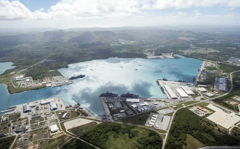 An aerial view of Naval Base Guam.