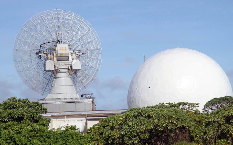 This array of radars on Roi-Namur is part of the Ronald Reagan Ballistic Missile Defense Test Site, used to track movements of satellites, debris and missiles in space.
