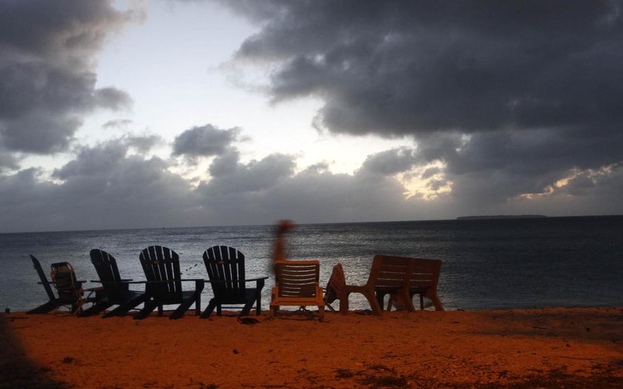 A cloudy sunset as seen from Emon Beach on Kwajalein Island in the Pacific Ocean.
