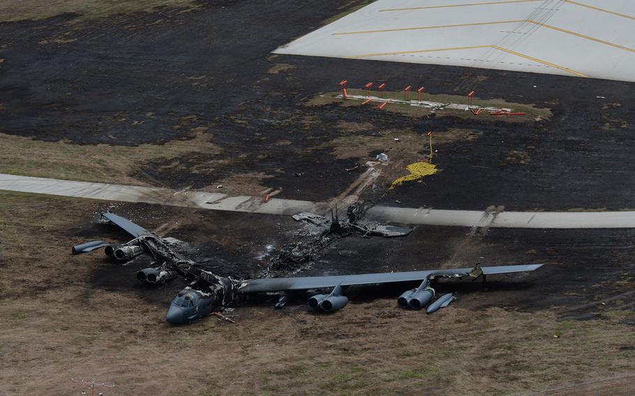 A B-52H was destroyed in a fire after an aborted takeoff at Andersen Air Force Base in Guam on May 19, 2016. The Air Force determined in a recently released investigation the incident was caused by mechanical failures. The incident resulted in minor injury to one crew member and no fatalities.