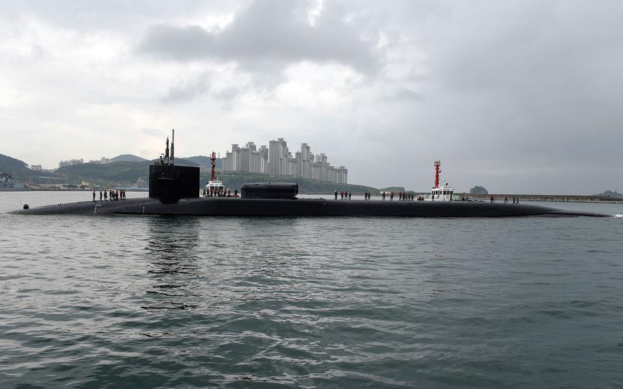 The Ohio-class guided-missile submarine USS Michigan (SSGN 727) arrives in Busan for a regularly scheduled port visit while conducting routine patrols throughout the Western Pacific. Michigan is the second submarine of the Ohio-class of ballistic missile submarines and guided missile submarines, and the third U.S. ship to bear the name. Michigan is home-ported in Bremerton, Wash. and is forwarded deployed from Guam.
