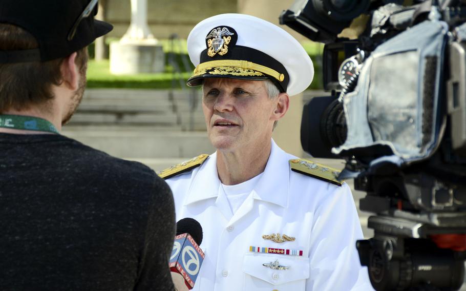 Rear Adm. Phillip G. Sawyer, deputy commander, U.S. Pacific Fleet, shown here in 2016 talking with a reporter in Albuquerque, N.M., was nominated by the Navy to assume command of the U.S. 7th Fleet on May 17, 2017.   
