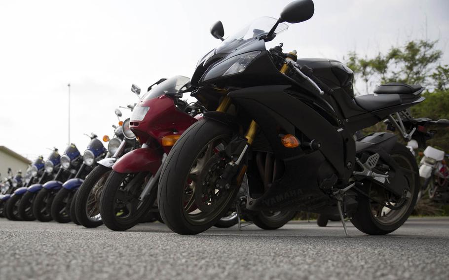 Motorcycles are pictured at Kadena Air Base, Okinawa, in 2015.