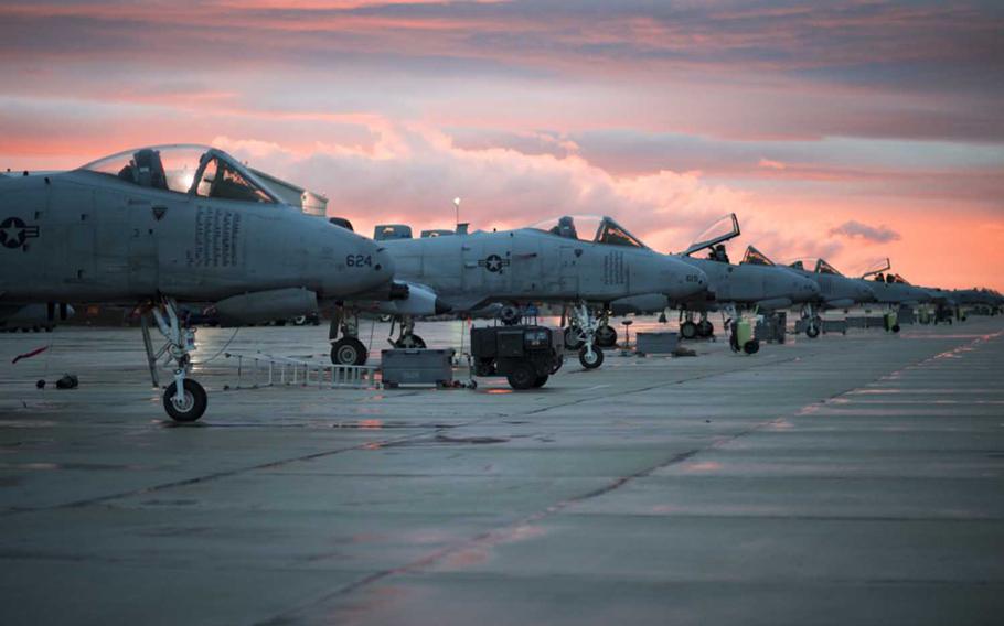 A-10 Thunderbolt II aircraft prepare for flight March 21, 2017,  at the 124th Fighter Wing, Boise, Idaho.