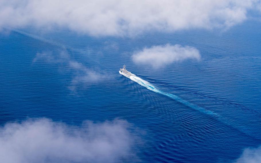 The USS Dewey transits the South China Sea, May 27, 2017. 