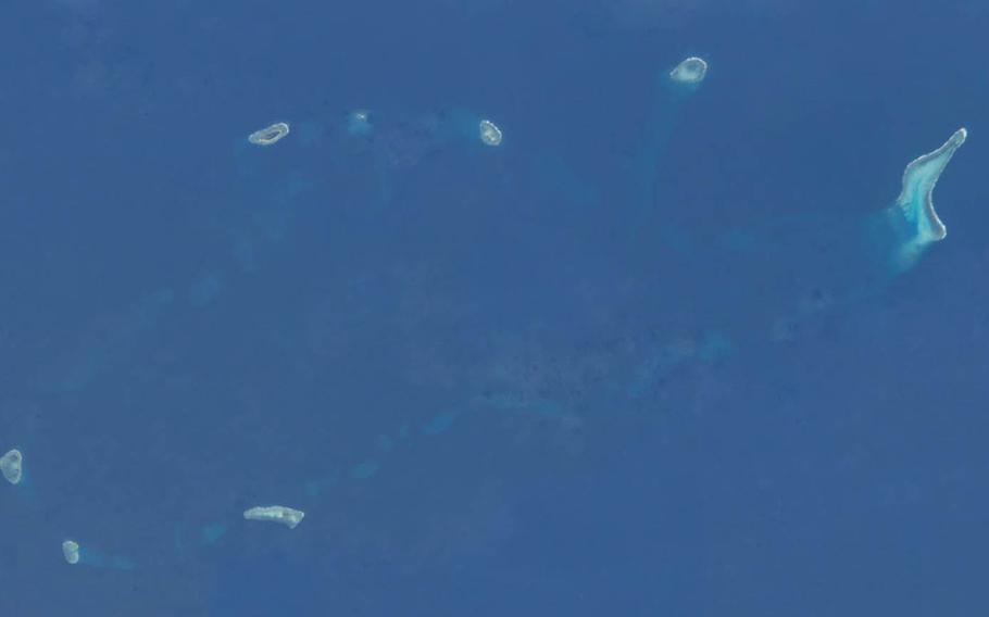 The South China Sea and parts of the Spratly Islands are seen in this 2014 image taken from the International Space Station. 