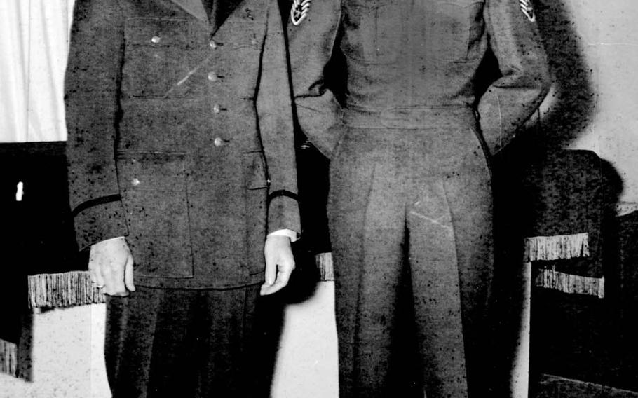 Chaplain Lt. Col. Russell Blaisdell and Staff Sgt. Merle "Mike" Strang pose in this undated Air Force photo. With Korean social workers, they drove a truck around Seoul, South Korea, searching out and rescuing homeless, sick and starving children.