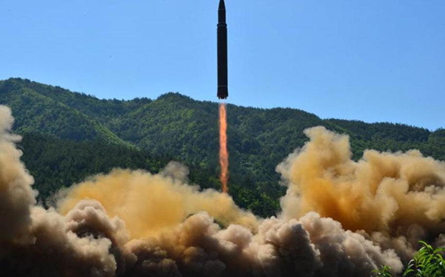 Photos published by the state-run Korean Central News Agency purportedly show what North Korea claims was its first successful test of an intercontinental ballistic missile on Tuesday, July 4, 2017.
