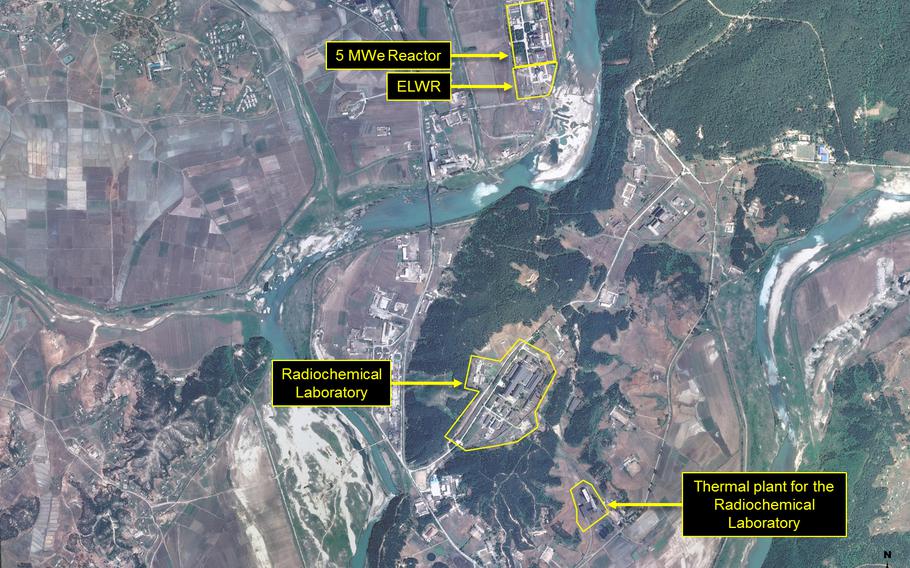 Recent thermal images show intermittent activity at the radiochemical laboratory that suggests the production of “an undetermined amount of plutonium” at the North’s Yongbyon nuclear facility, 38 North said Friday. 38 North, a website run by the U.S.-Korea Institute at Johns Hopkins University, said thermal patterns associated with the reprocessing facility show “significant deviations from month to month.” Includes material Pleiades © CNES 2017 Distribution Airbus DS / Spot Image, all rights reserved.
