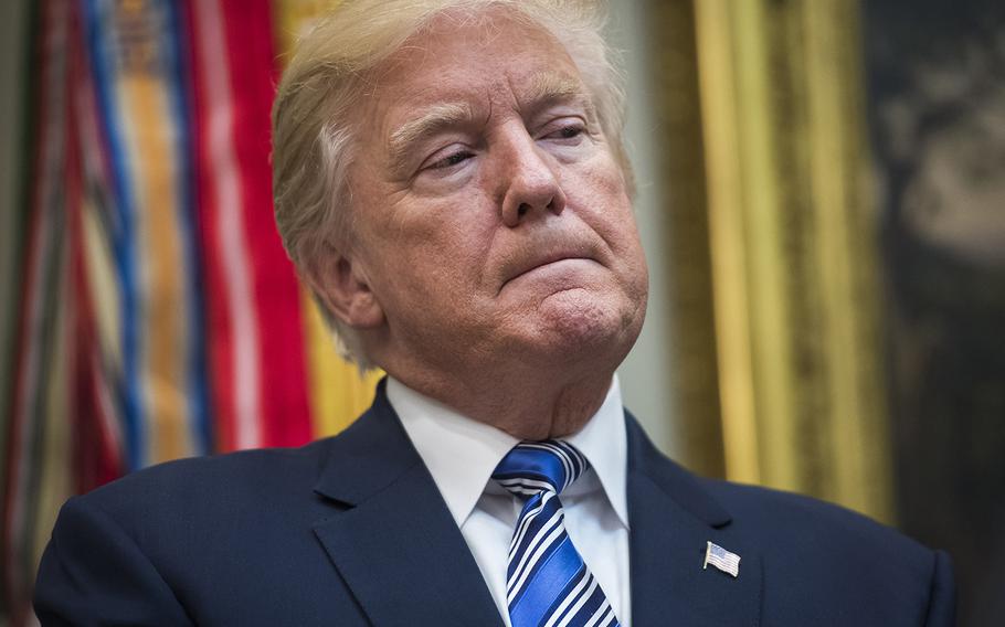 President Donald Trump, pictured Aug. 3, 2017, on Tuesday threatened to respond to further threats from North Korea by unleashing "fire and fury."