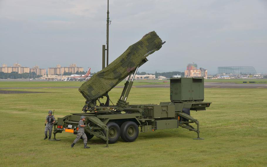 Member of the Japan Air Self-Defense Force set up a Patriot missile defense battery on Yokota Air Base Aug. 29, 2017.