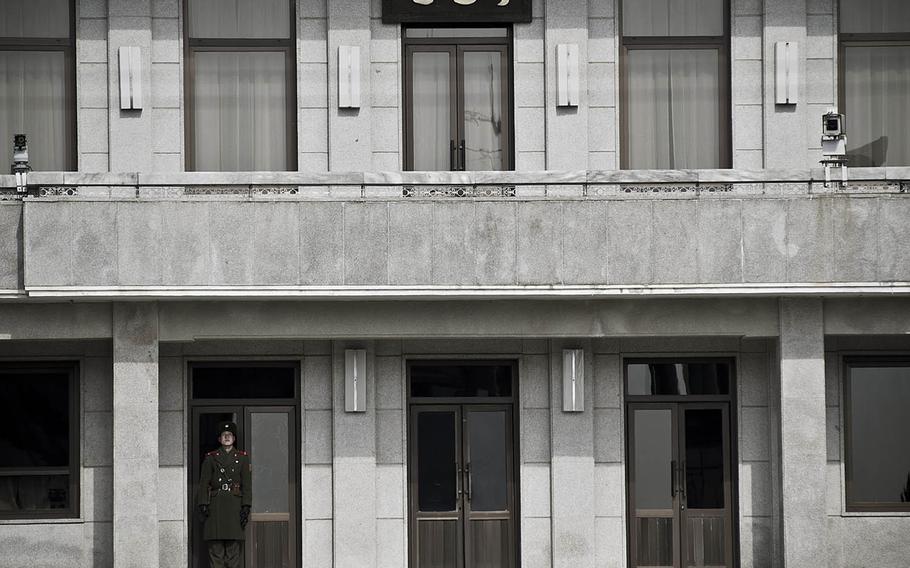 A North Korean soldier stands guard at the Joint Security Area of the Demilitarized Zone.