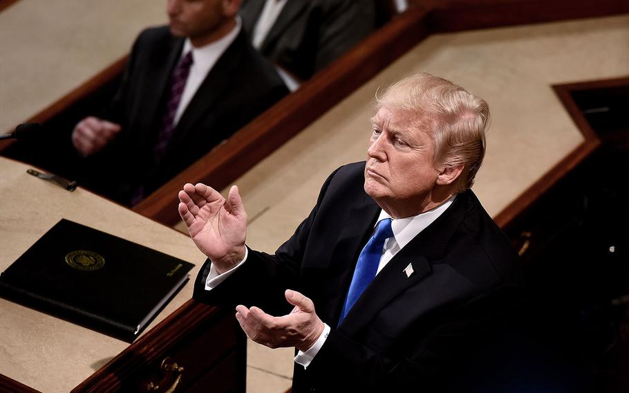 President Donald Trump delivers his first State of the Union address before a joint session of Congress on Capitol Hill in Washington, D.C. on Tuesday, Jan. 30, 2018.