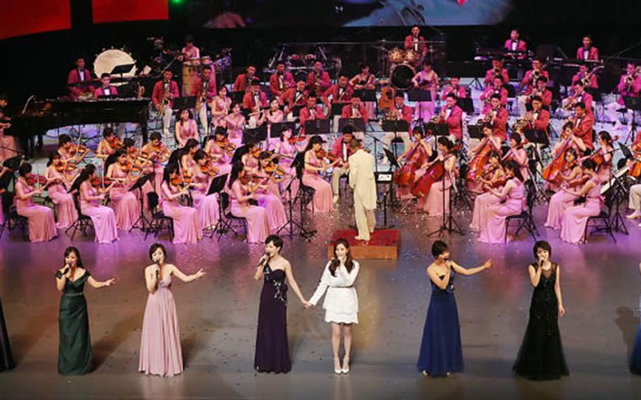 North Korea's Samjiyon Orchestra performs in Seoul, South Korea, Sunday, Feb. 11, 2018.