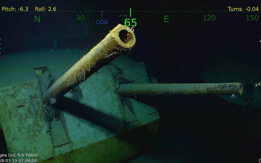 A Monday, March 19, 2018, underwater video image courtesy by Paul Allen shows wreckage from the USS Juneau, a U.S. Navy ship sunk by the Japanese torpedoes 76 years ago, found in the South Pacific. 