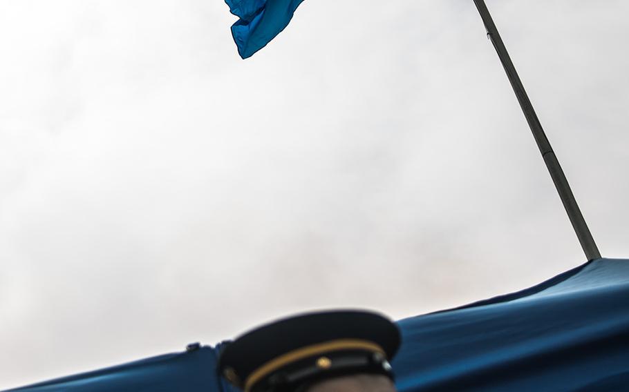 The United Nations flag flys at the new U.S. Forces Korea headquarters at Camp Humphreys, South Korea, June, 29, 2018.