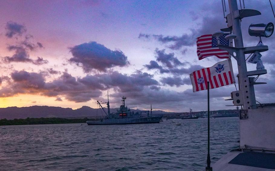 A U.S. Coast Guard Station Honolulu 45-foot Response Boat-Medium crew deploys off Hawaii in preparation for Hurricane Lane, Aug. 23, 2018. 