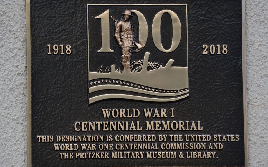 The World War I centennial memorial plaque unveiled Friday, Nov. 2, 2018, at the Waikiki Natatorium War Memorial, Honolulu.