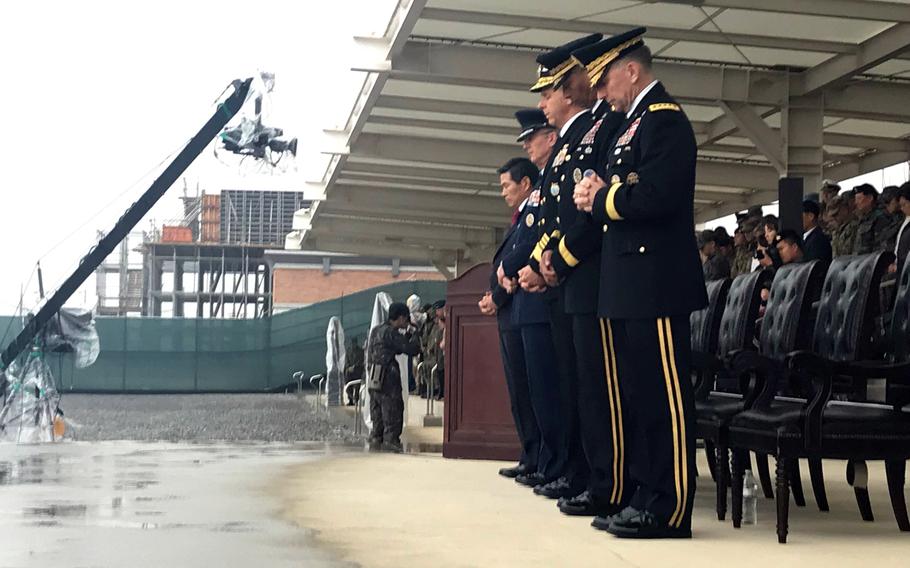 Gen. Robert Abrams assumed command of U.S. Forces Korea during a ceremony at Camp Humphreys, South Korea, Thursday, Nov. 8, 2018.