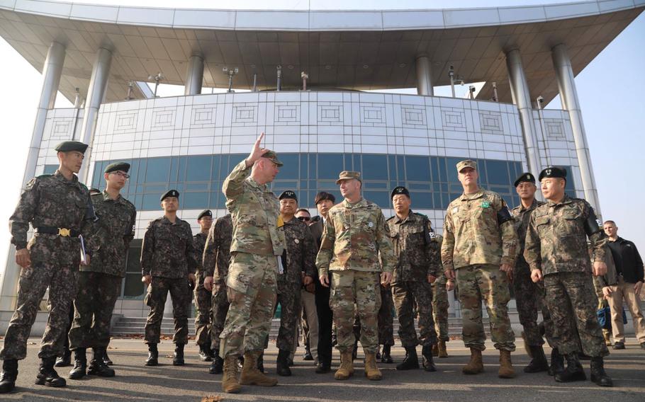 Gen. Robert B. Abrams, commander of United Nations Command, Combine Forces Command and US Forces Korea, visits the Joint Security Area, Nov. 10, 2018.