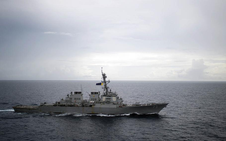The guided-missile destroyer USS Decatur patrols the South China Sea in October 2018.