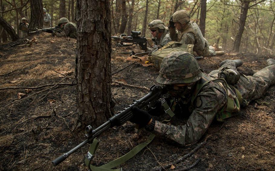 The U.S.and South Korea have reached an agreement on cost sharing for U.S. forces, like these of the 25th Infantry Division photographed on March 21, 2015. However, the agreement is only for one year rather than the usual five years.